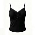 thumbnail image 5 of YWMJI Padded Lace Double Lined Tank Tops for Women Slim Fitted Sleeveless Spaghetti Strap V Neck Camisoles Cute Flattering Going Out Double Layer Crop Tops Fitness Basic Cami Shirt Black L, 5 of 5