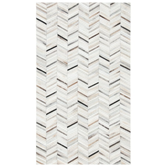 SAFAVIEH Studio Leather Katelyn Geometric Area Rug, Ivory/Grey, 3' x 5'