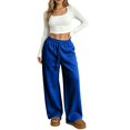 thumbnail image 2 of WULMLEO Women's Wide Leg Sweatpants with Front Seam Detail Elastic Drawstring High Waist Loose Casual Pants with Pockets Royal Blue M, 2 of 6
