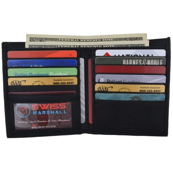 Swiss Marshall RFID Blocking Men's Slim Bifold Hipster Credit Card Premium Lambskin Leather European Wallet