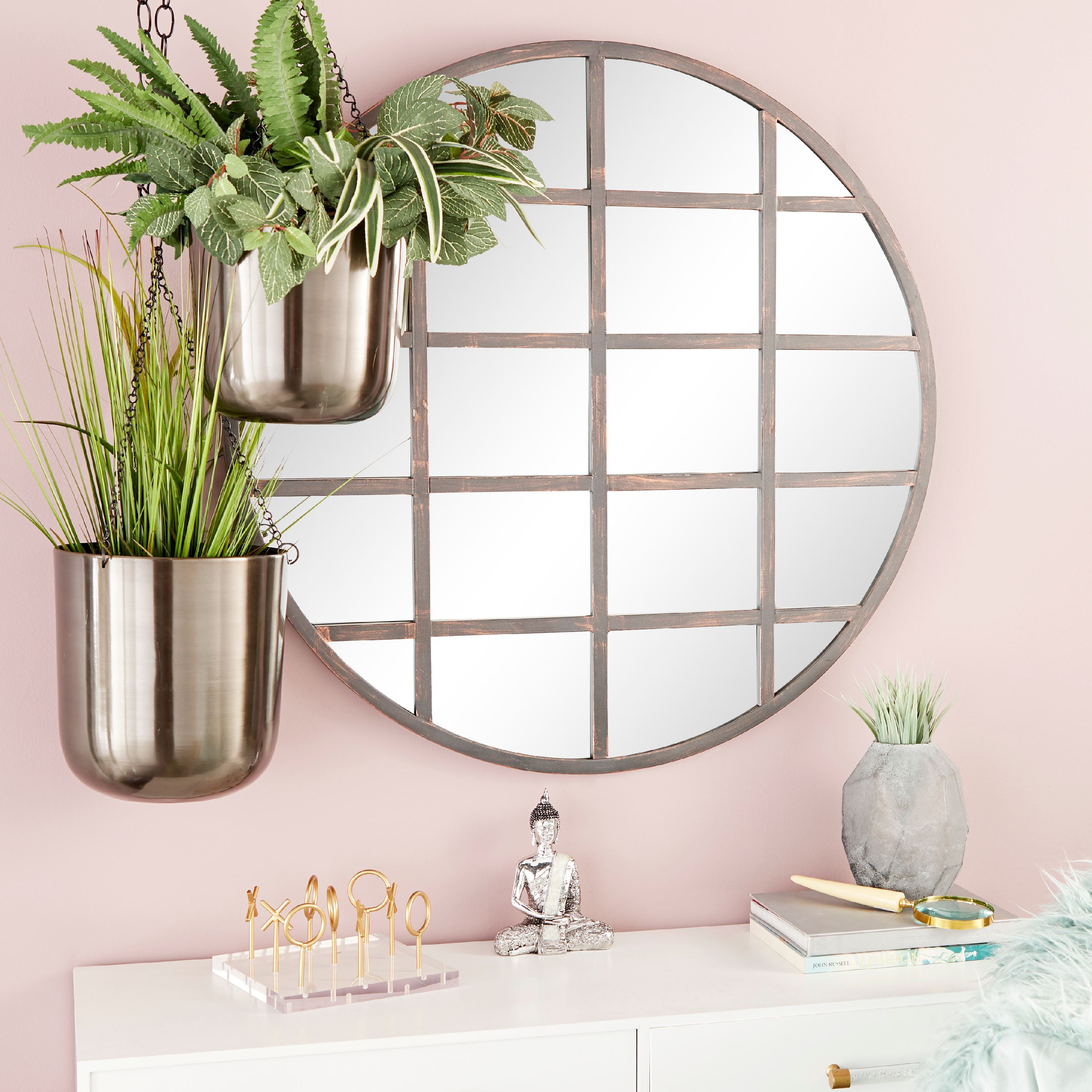 Decmode Large, Round Metallic Silver Metal Hanging Indoor & Outdoor