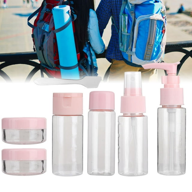 Juego de botellas vacías de viaje, 7 piezas/juego, juego de botellas de viaje vacías reutilizables portátiles, kit de botellas de maquillaje multifuncional
