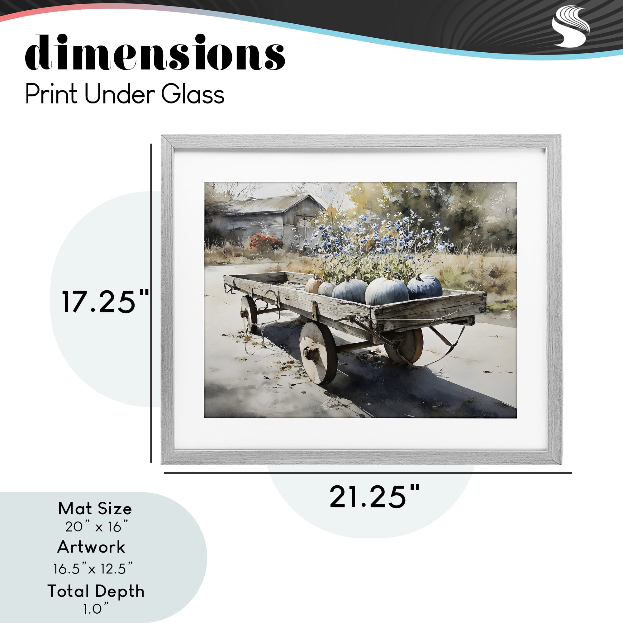 Stupell Industries Blue Pumpkin Wagon in Sunlight Gray Framed Print Under Glass, design by Franklyn Gregory