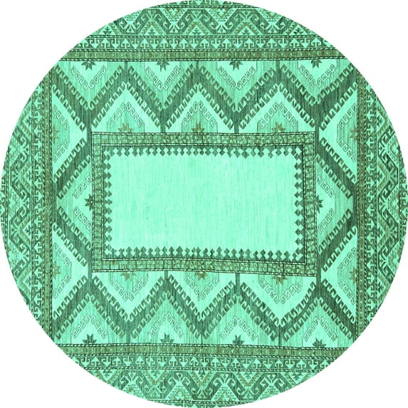 Ahgly Company Machine Washable Indoor Round Abstract Turquoise Blue Modern Area Rugs, 8' Round