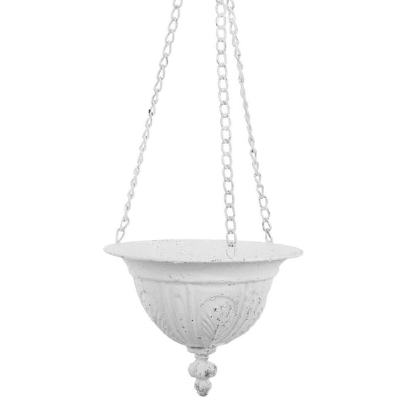AURARMLET Rustic White Iron Hanging Planter with Hook Vintage Metal Wall Flower Pot for Living Room Decor
