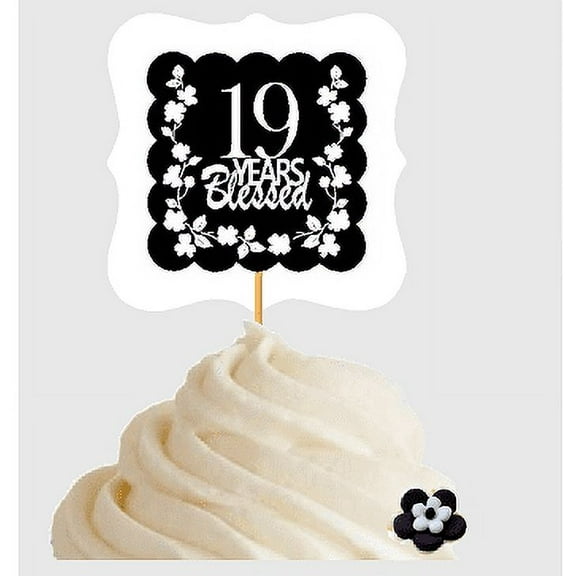 19th Birthday / Anniversary Blessed Cupcake Decoration Toppers Picks -12ct