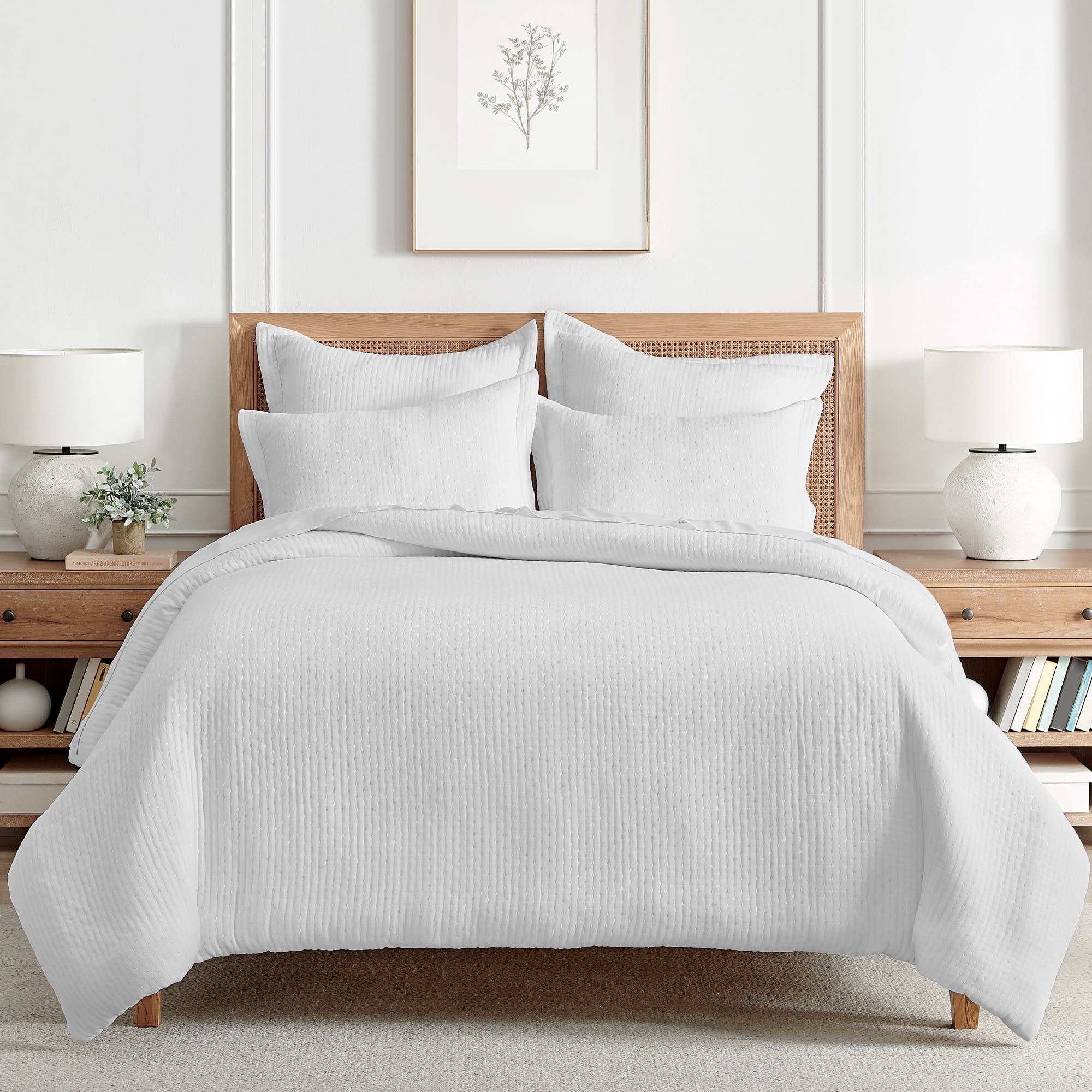 Levtex Home - Reede Muslin White Comforter Set - Twin Comforter + One Standard Pillow Case - Muslin - White - Comforter (68 x 88in.) and Pillow Case (26 x 20in.) - Cotton