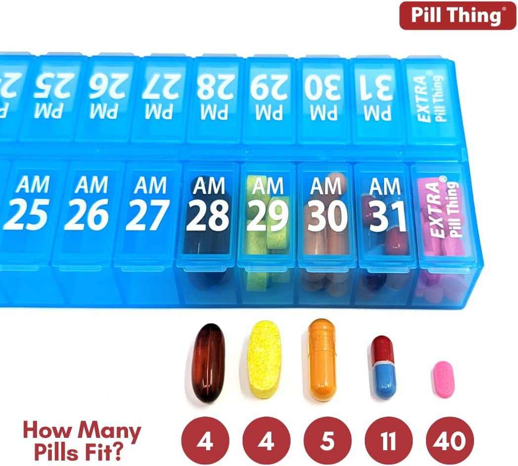 Pill Thing Twice-a-Day Monthly Medication Organizer with Compartments - 31 Day AM/PM (Blue)