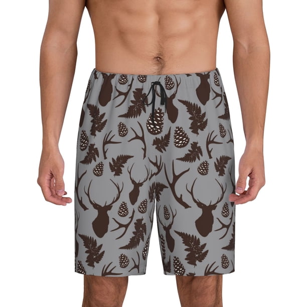 Fotbe Brown Moose with Pinecones Pantalones Cortos de Pijama para Hombre, Ropa de Dormir, Pantalones de Pijama Cortos para Hombre-X-Large