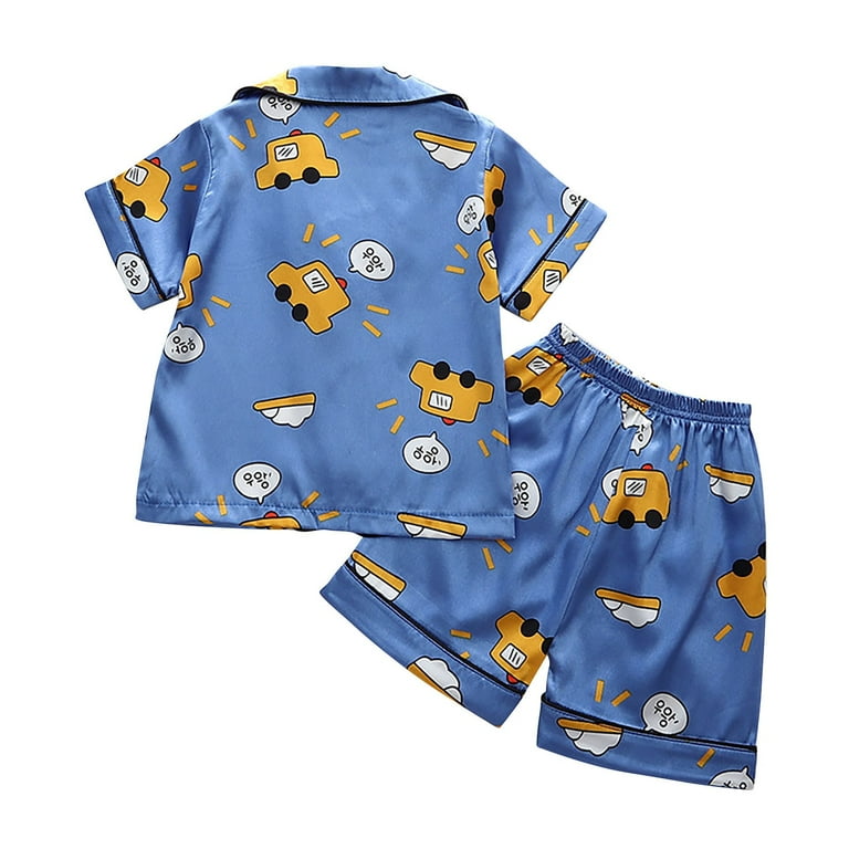 Fesfesfes Kids Pajamas Casual Satin Loungewear, Short Sleeve