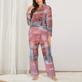thumbnail image 2 of Rateoe Pastel Pink Beach Cafe Pattern Womens Pajamas Set Long Sleeve Sleepwear Button Down Nightwear Soft Cotton Pj Lounge Sets-, 2 of 7