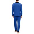 thumbnail image 5 of Dwelliawo Mens Soft Henley Pajamas Set Long Sleeve Tee and Pants with Pockets 2-Piece Lounge Pjs Loose Comfy Solid Trendy 2025 Fall Sleepwear Set Dark Blue 2xL, 5 of 5