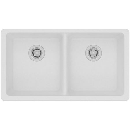 Elkay ELGU3322WH0 Gourmet 18-1/2-Inch x 33-Inch Double Basin Undermount Granite Composite Kitchen Sink, White