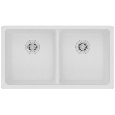 Elkay ELGU3322WH0 Gourmet 18-1/2-Inch x 33-Inch Double Basin Undermount Granite Composite Kitchen Sink, White