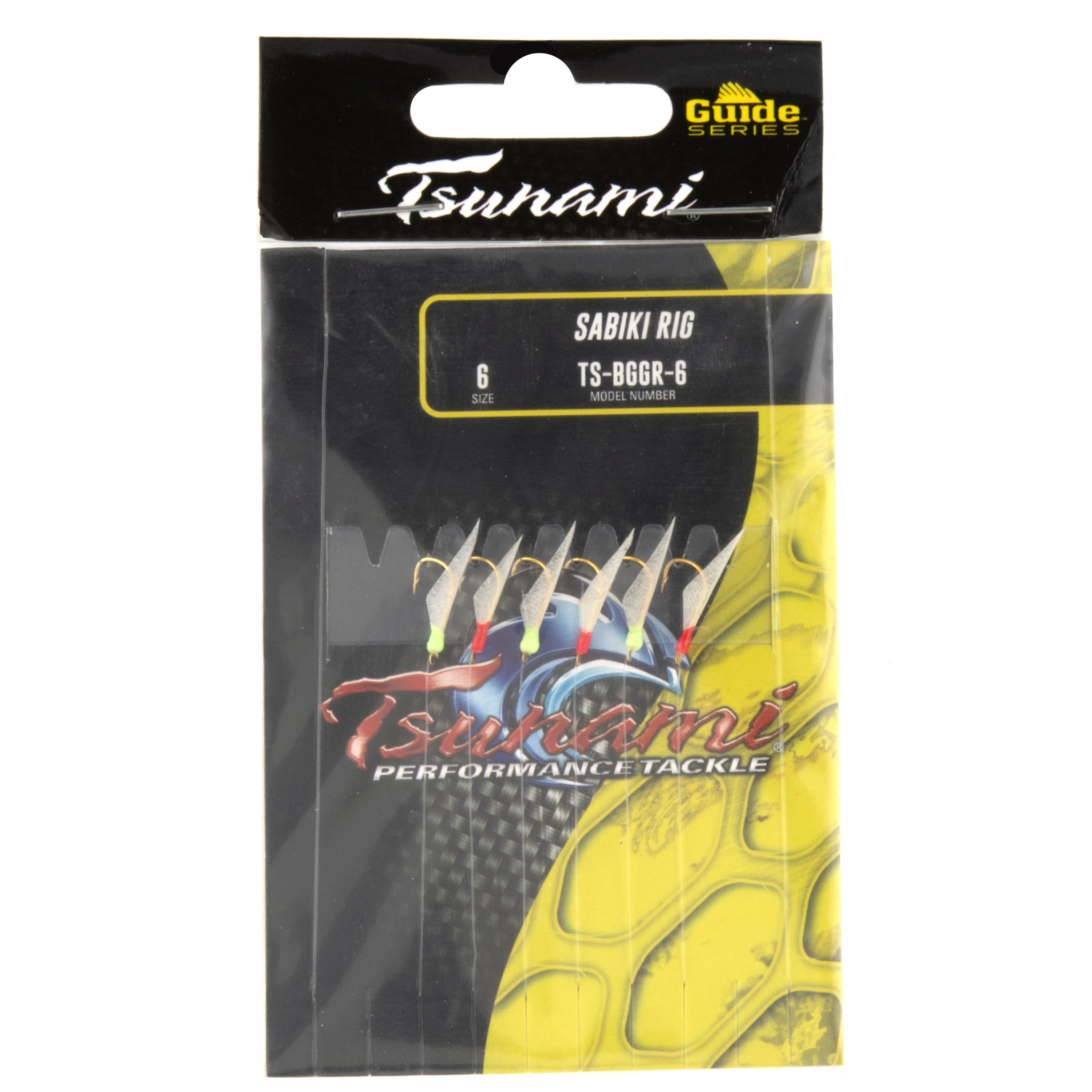 (4 pack) Tsunami Guide Series Sabiki Rig Fishing Lure with Green Glow Head and Flash Tail - Size 6