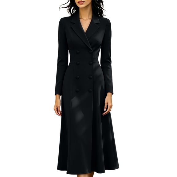 Gytharion Women's Double Breasted Blazer Dresses Lapel Collar A-Line Dresses Long Sleeve Classic Stylish Midi Dresses for Special Occasions