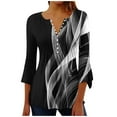 thumbnail image 2 of Babysbule Shirts for Women 3/4 Pleated Tunic Tops Trendy Dressy Casual Summer V Neck Collared Button Tops, 2 of 8