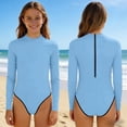 thumbnail image 2 of Swimsuit for Girls, Long Sleeve One Piece Rashguard, Solid Color Beach Vacation Swimsuit for Kids 2-13 Years, 2 of 7