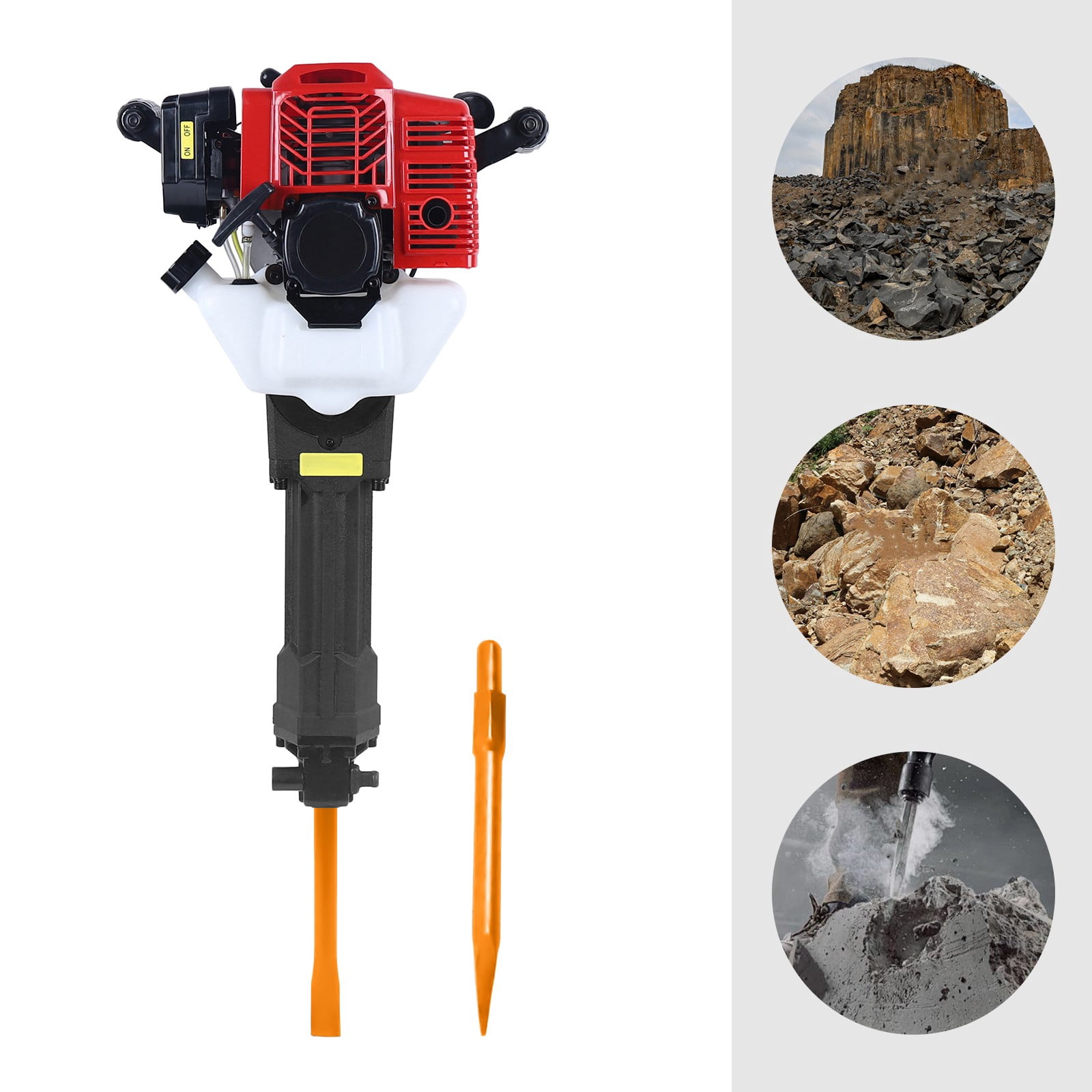 52CC 1900W Demolition Jack Hammer Gas-Powered Concrete Breaker Drill with 2 Chisel for Housing Foundation Removal