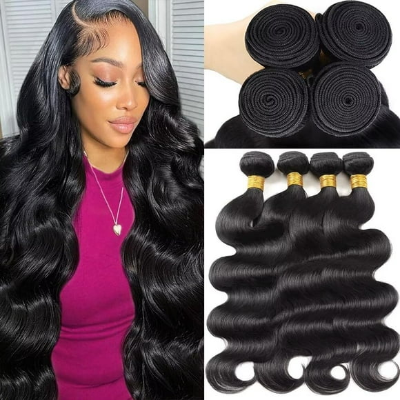 12A Human Hair Bundles - 22, 24, 26, 28 Inch Body Wave Bundles - 100% Unprocessed Brazilian Virgin Weave - 4 Real Natural Black Wavy Human Hair Extensions - 1B Deals for Women