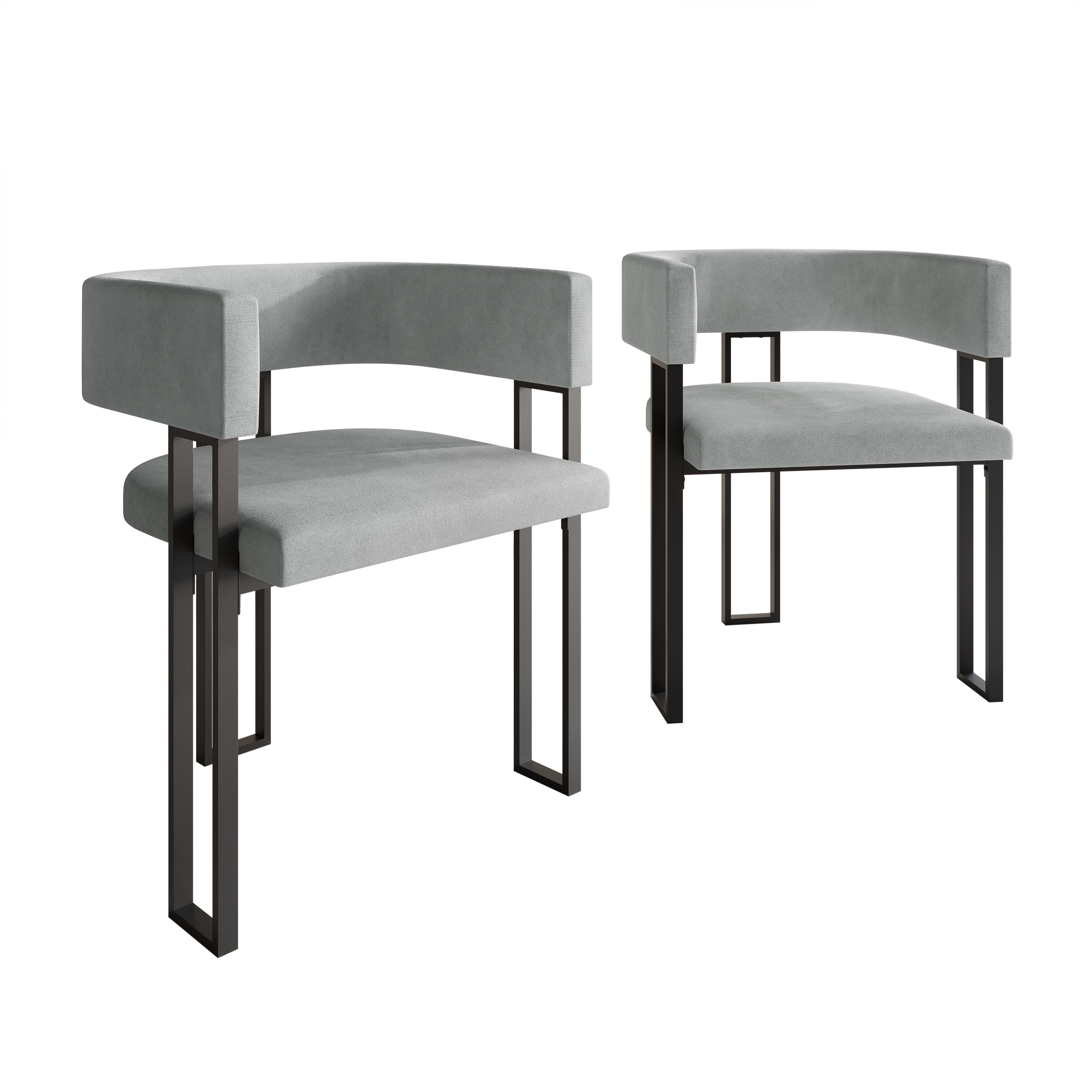 Castle Place Minimalist Black Metal Dining Chair, Silver Grey Velvet