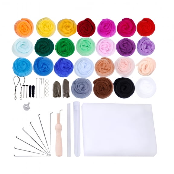 BESTSKY 25 Colors Felt Yarn Roving Set Needle Felting Starter Kit Foam Mat Arts Crafts DIY Needle Felt Tools