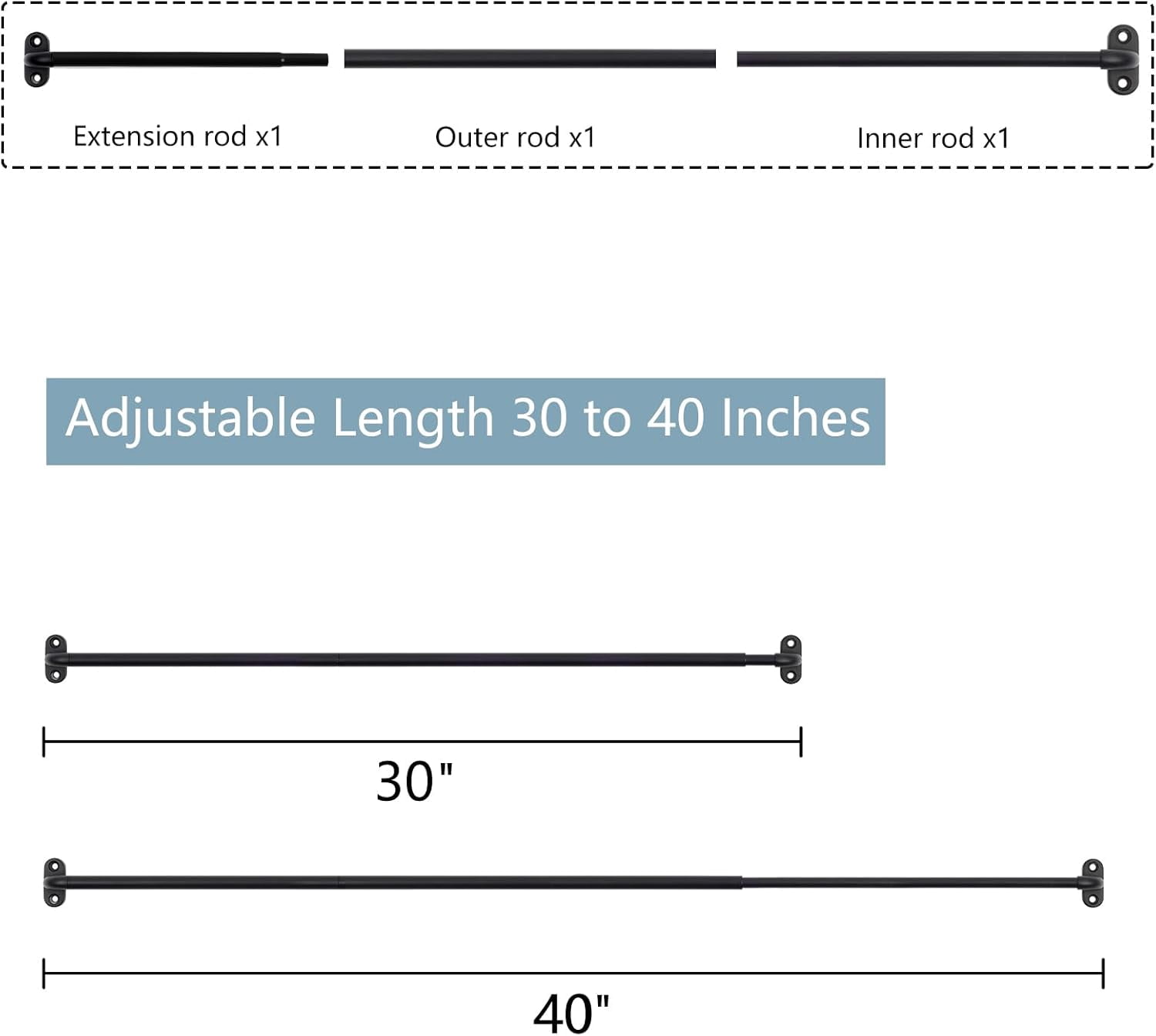 CozyNestFinds1 Pack Screwed Sash Curtain Rod Adjustable 30-40 Inch, 3/8 In. Diameter, French Door Curtain Rods, Cafe Window Rod(Black)