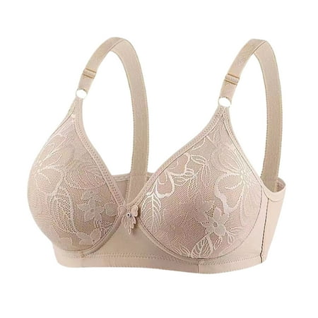 Bras for Women Plus Size Embroidery Lace Full Coverage Wireless Push Up Non Padded Everyday Minimizer Bra Gray 44 B