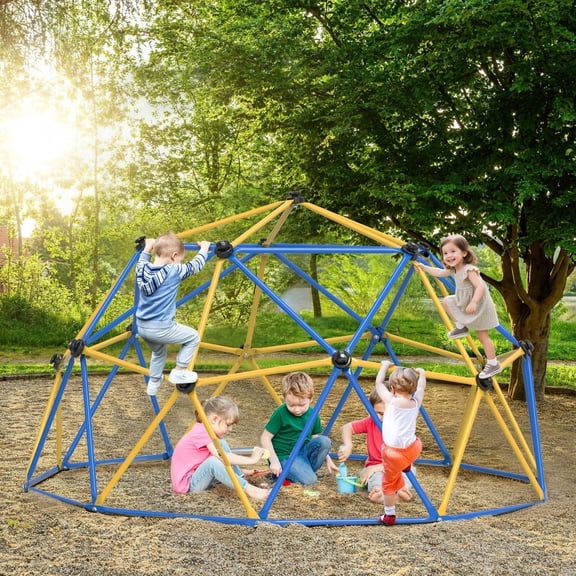 GIKPAL 10FT Dome Climber for Kids 3 to 10 Outdoor Play Equipment, Supports up to 1000lbs Jungle Gym, Anti-Rust, Easy Assembly, Yellow Blue