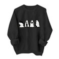 thumbnail image 7 of Wenini Women's Halloween Black Cats and Ghost Print Sweatshirt Long Sleeve Crew Neck Sweatshirt Casual Pullover Top, 7 of 7