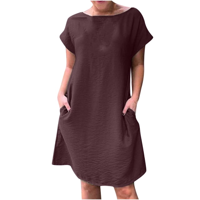 Robe d'Été Florale pour Femmes Col Rond Manches Courtes avec Poches Robe d'Été Courte pour Femmes Robe d'Été Florale pour Femmes Robe à Manches Courtes pour Femmes