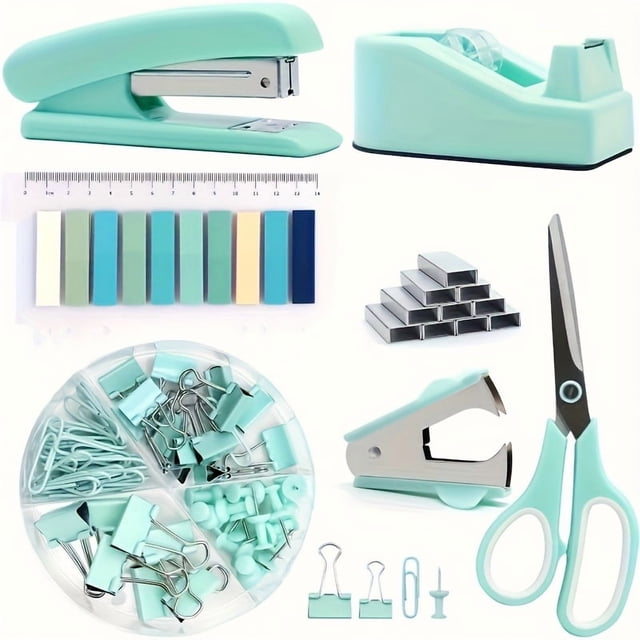 HLONK Stapler Scissors Pen Holder 2 Ballpoint Pens Scissor Glue Binder Ruler Staple Set With Stapler Desktop Office Set Manual Operation