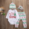 4 Pcs Baby Boy Girl Cloth Christmas Outfit Romper Pants Leggings Hat Clothes Set(90) 6-12 months