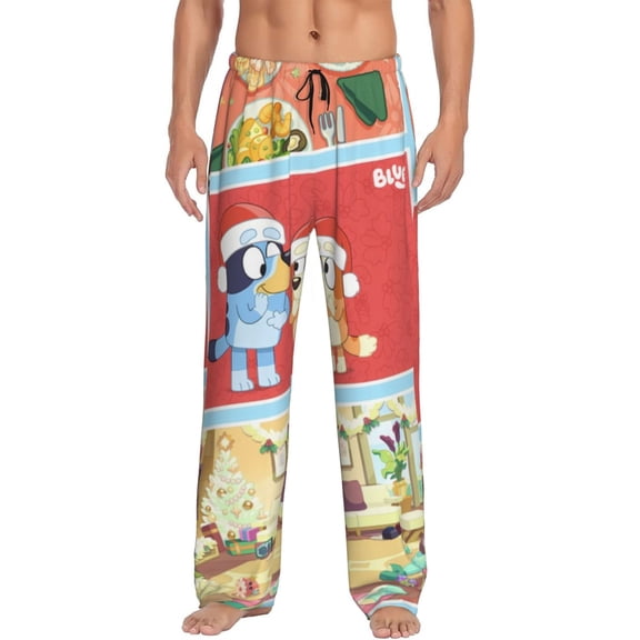 Masiiu Bluey Pattern Men's Pajama Pants, Elastic Waist with Drawstring and Pockets, Comfortable Loungewear-