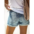 thumbnail image 3 of Women Mid Rise Distressed Cuffed Rolled Hem Casual Denim Jeans Shorts, 3 of 4