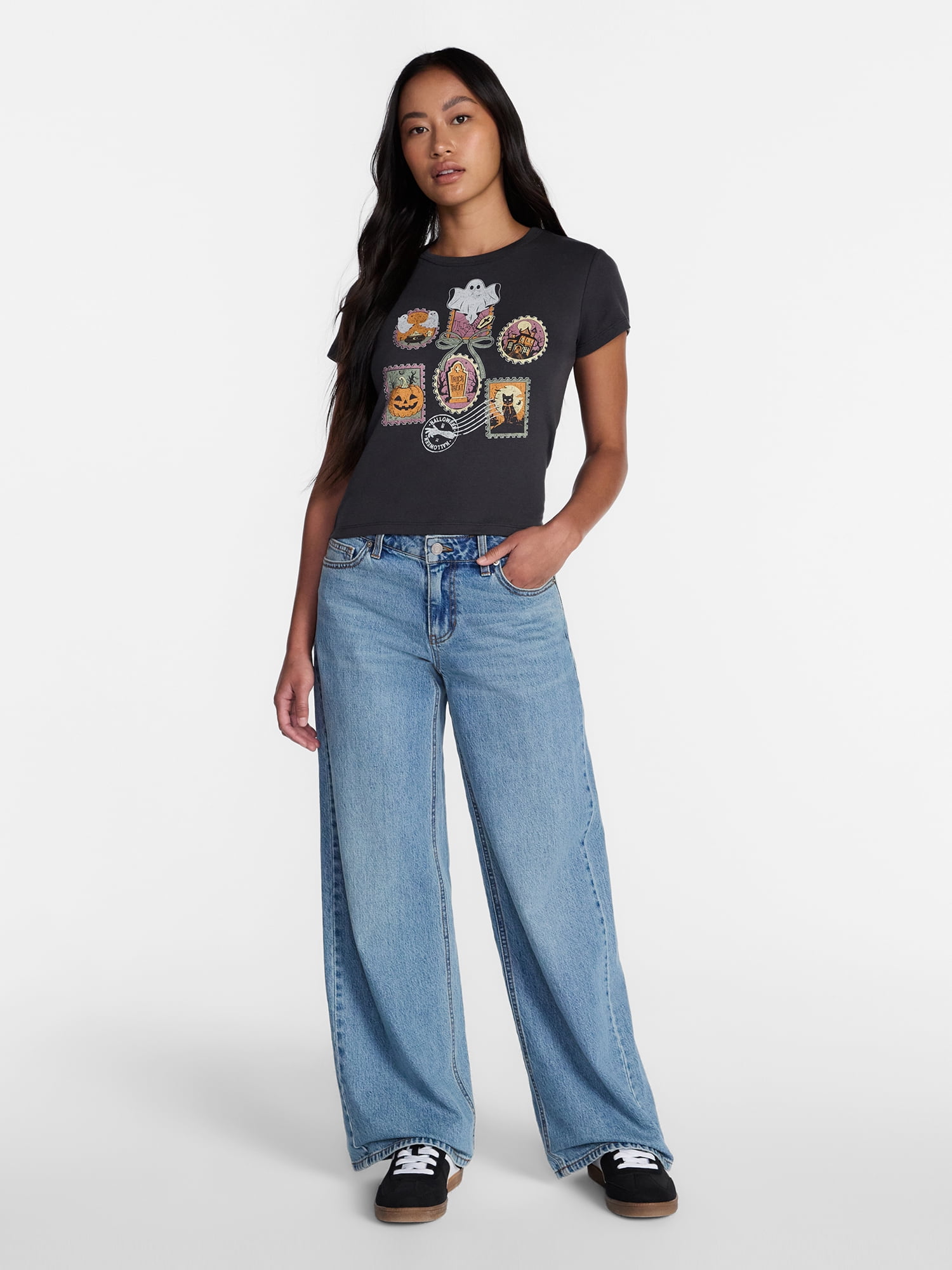 Halloween Stamp Women's Graphic Tee with Short Sleeves, Sizes XXS-XXL