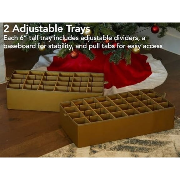 Covermates Keepsakes Adjustable Ornament Storage Box, Carrying Handles, Padded Protection - Holiday Storage, Red