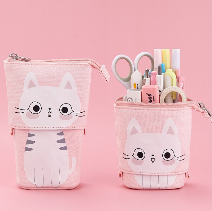 Telescopic Pencil Case, Cute Cartoon Animal Stand Up Pencil Bag