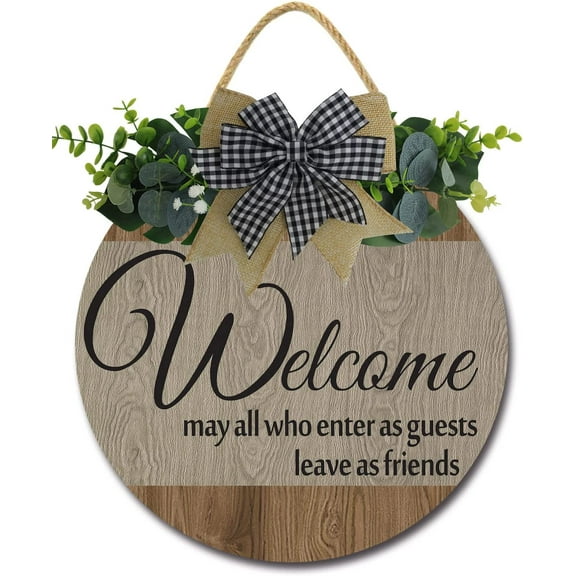 Eveokoki 12" Welcome for Front Door Farmhouse Porch ,Rustic Round Wooden Hanging Signs for Housewarming gift Christmas Festival Decoration Wall Decor Outdoor Indoor