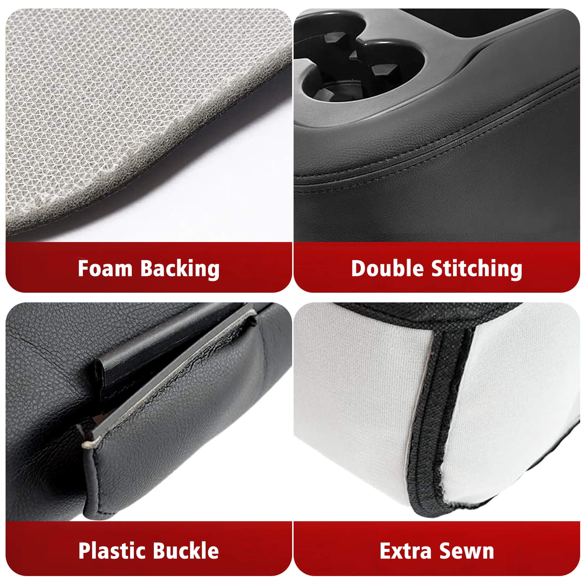 KBH Center Console Lid Armrest Cover for Chevy Tahoe Suburban Silverado, GMC Sierra Yukon 2007-2014 Jump Seat, Black Leather Interior Trim with Zipper Design