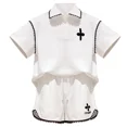 thumbnail image 5 of Conjunto de Polo de verano para niñas, camiseta con cuello con volantes, pantalones cortos, ropa de moda de dos piezas de estilo coreano para niños medianos y grandes, 5 of 5
