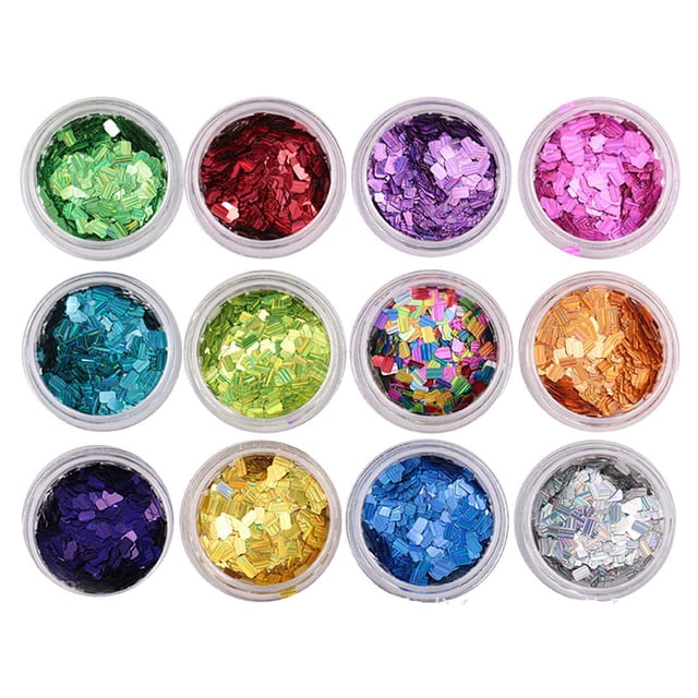 Yeslady Nails Art Laser Glitters copos cuadrados coloridos finos lentejuelas puntas de manicura 12 colores
