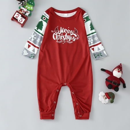 

ERTUTUYI Christmas Printed Parent-child Long Sleeved Casual Pajamas Set Home Clothes Red 18M