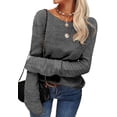 thumbnail image 3 of Women Autumn Winter Colorblock Pullover Sweaters Round Neck Striped Slim Fitting Knitwear Tops, 3 of 9