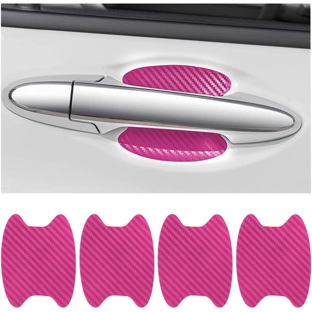 4PCS Door Handle Protector Sticker, Universal Carbon Fiber Anti-Scratches Auto Door Handle Protective Film, Side Paint Cover Guard Stickers Fit for Most Handles (Pink/4PCS)