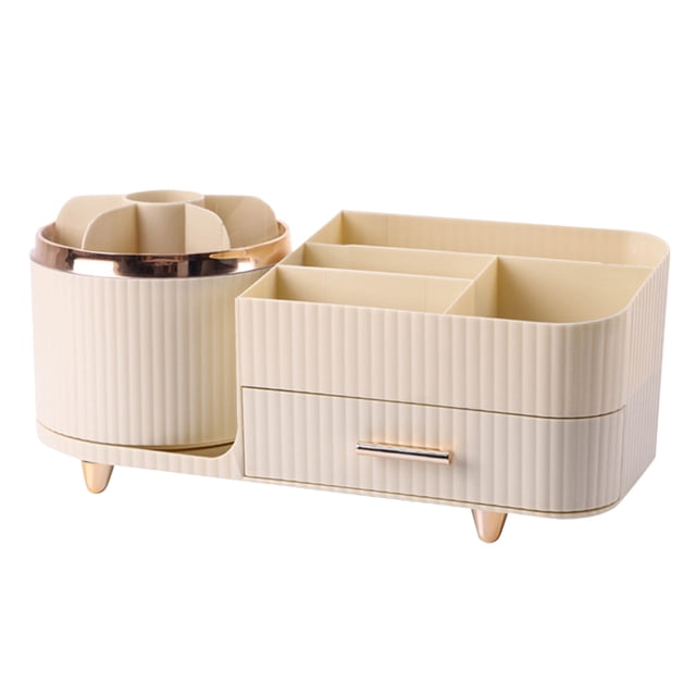 Caja de almacenamiento de maquillaje con cajón Expositor de cosméticos giratorio 360 Beige