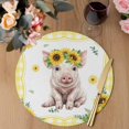 thumbnail image 3 of Sunflower Pig Round 13 Inch Placemats Set of 4, Summer Eucalyptus Yellow Plaid HeatResistant Non Slip Place Mats for Dining Table, Wipeable Braided Kitchen Table Mats for Housewarming, 3 of 9