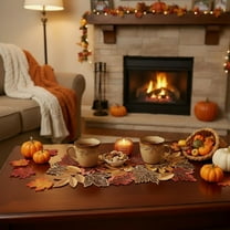 ChicYu 16.93in/33.46in Sizes Thanksgiving Embroidered Autumn Leaf Table Runner Hollow Out Design Adds Festive Vibe Suitable for Autumn Table Decor