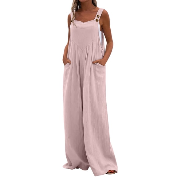 dmqupv Body Suit for Tall Women Casual Pocket Women Romper Strap Solid Playsuit Button Long Women Cotton Rompers And Jumpsuits Pink XX-Large