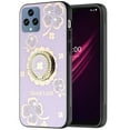 thumbnail image 5 of For Apple iPhone 12 Pro Max Diamonds 3D Bling Sparkly Glitter Ornaments Engraving Hybrid Metal Fashion Cover ,Xpm Phone Case [ Purple Good Luck Floral ], 5 of 8
